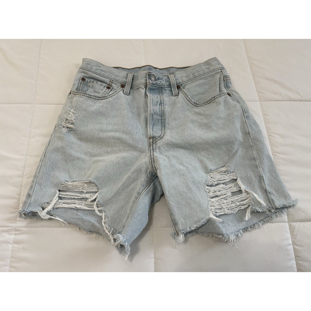 Levi's 501 Women's Denim Cutoff Shorts Size 29 / 8 High Rise Raw Hem Distressed - Picture 1 of 9